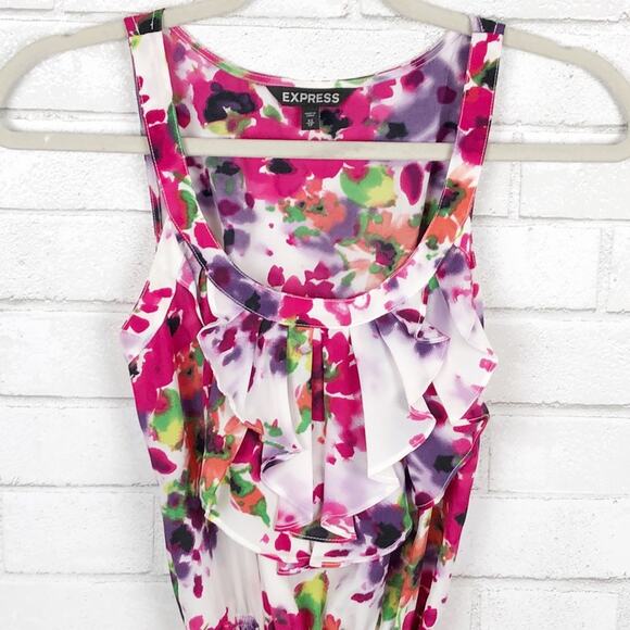Express Floral Sleeveless Tie Waist Ruffle A-Line Mini Dress Multicolor Size XS - Picture 3 of 7